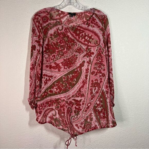 Talbots Rose Red Paisley Long Sleeves Semi Sheer Silk Blouse Womens Size 10P‎ - Picture 1 of 9